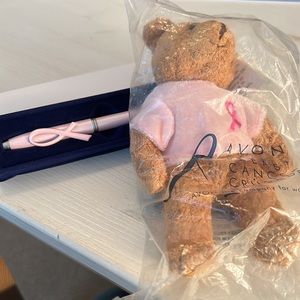 Avon breast cancer crusade pen and teddy bear. Both new.